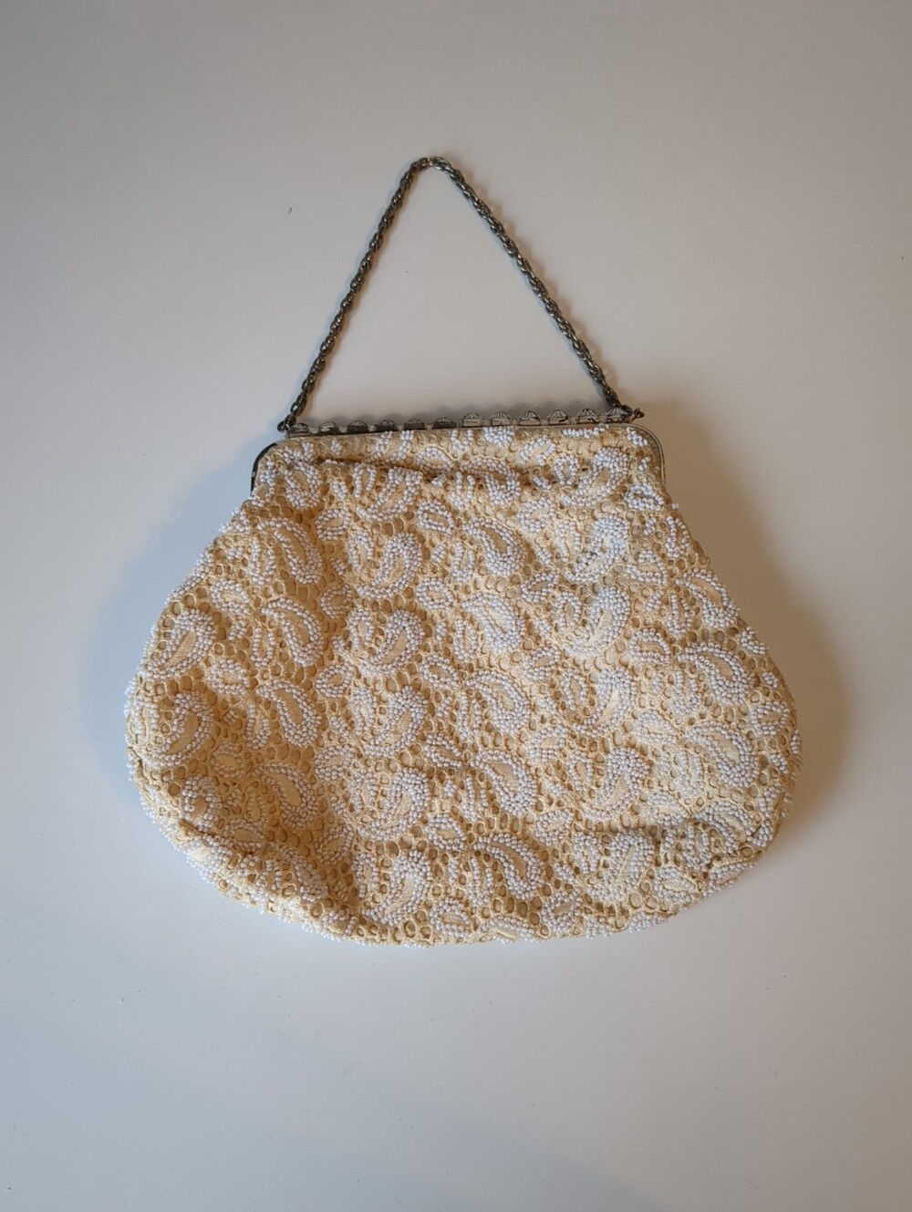 Vintage White Hand Beaded Hong Kong Handbag